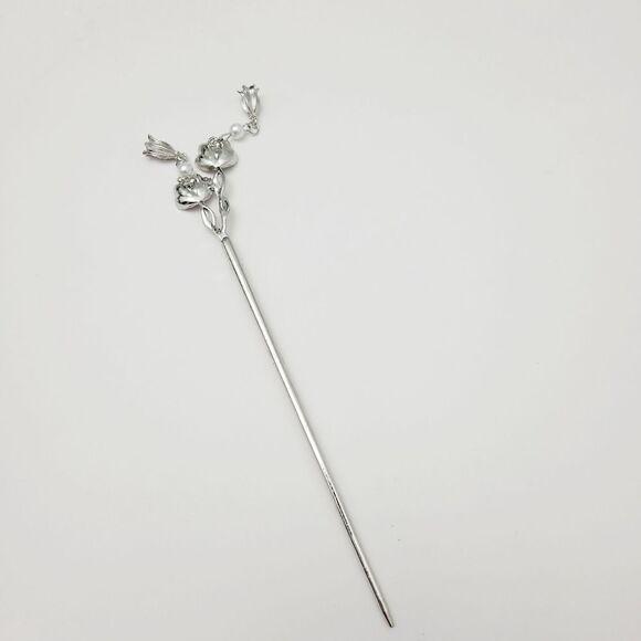 Brand New Silver Flower Pearl Hair Pin - Picture 5 of 6